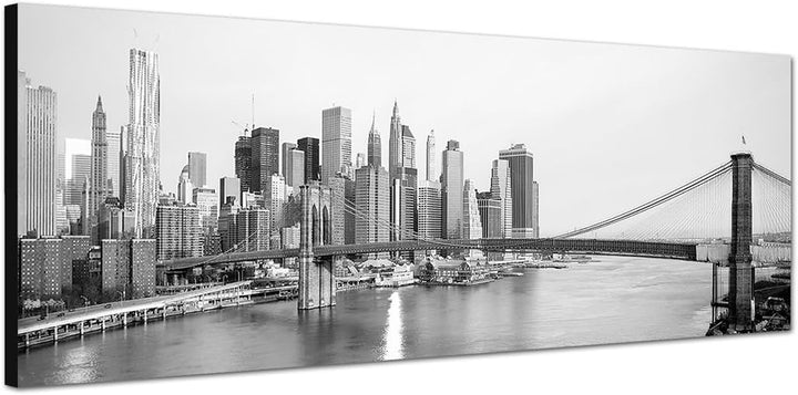 Paul Sinus Art Panoramabild auf Leinwand und Keilrahmen 150x50cm Manhattan Skyline Brooklyn Bridge