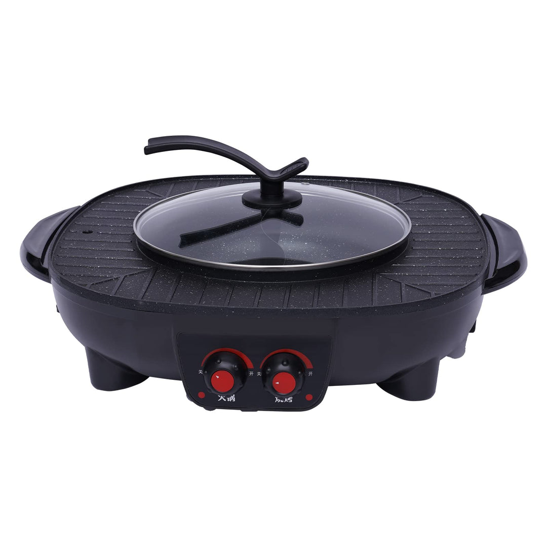 2-in-1-Grill-Hotpot, Multifunktionaler elektrischer Hotpot, Elektrischer Grill mit Grossem Fassungsv