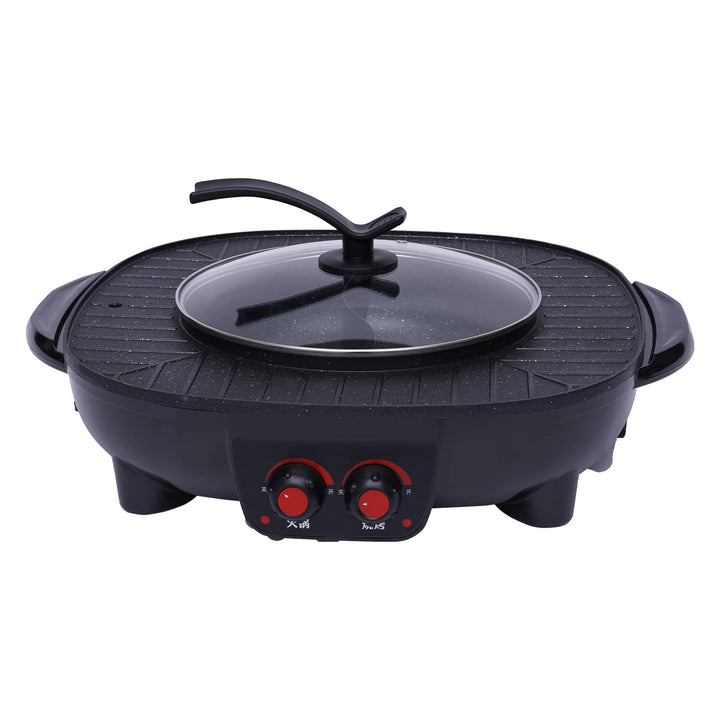2-in-1-Grill-Hotpot, Multifunktionaler elektrischer Hotpot, Elektrischer Grill mit Grossem Fassungsv