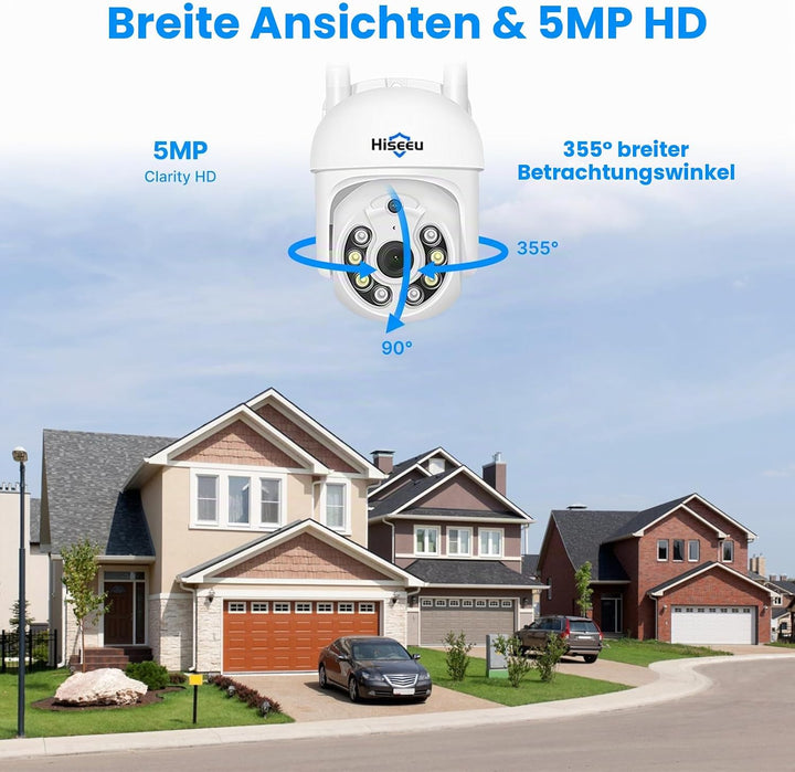 Hiseeu [5MP+1TB] WLAN Überwachungskamera Set Aussen mit 10CH Wireless NVR,4x5MP PTZ Kabellose Kamera