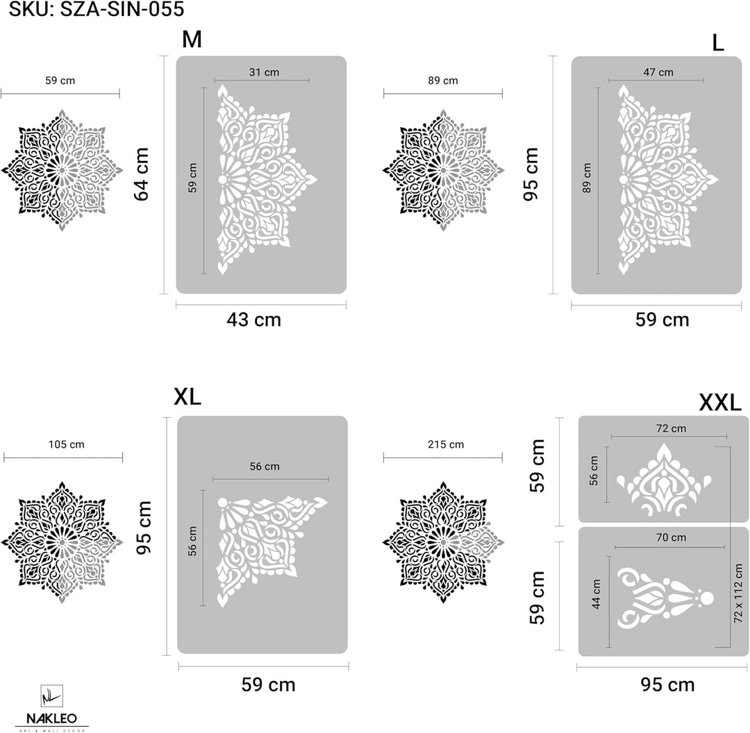Wiederverwendbare Wandschablone aus Kunststoff // Quadratisches Mandala // Muster Schablone Vorlage