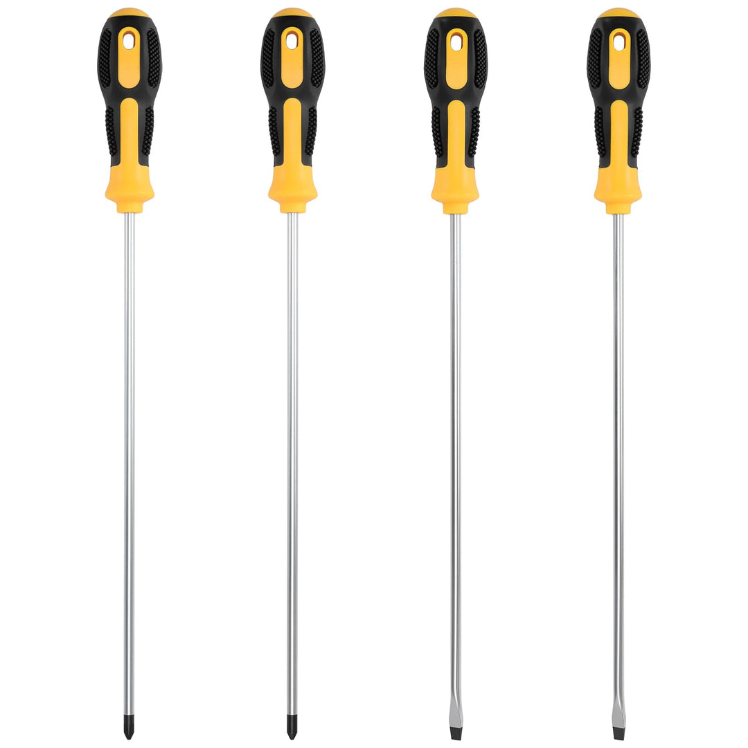 4 Stück Schraubendreher Lang Set, 41,5 cm Schwarz Gelber Griff Schraubendreher, 2 Flachschraubendreh