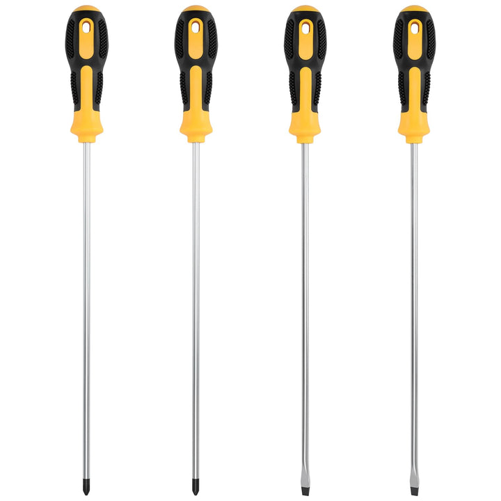 4 Stück Schraubendreher Lang Set, 41,5 cm Schwarz Gelber Griff Schraubendreher, 2 Flachschraubendreh