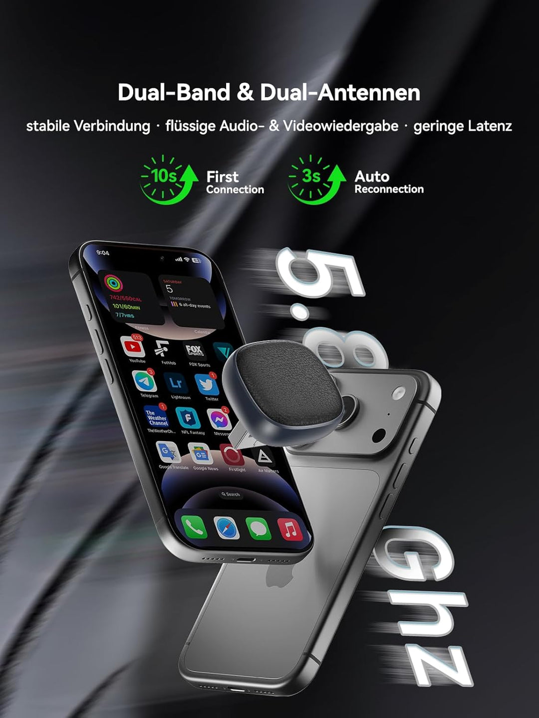 Spedal CarPlay Wireless Android Auto Adapter – per Tastendruck zwischen Zwei Handys wechseln (iPhone