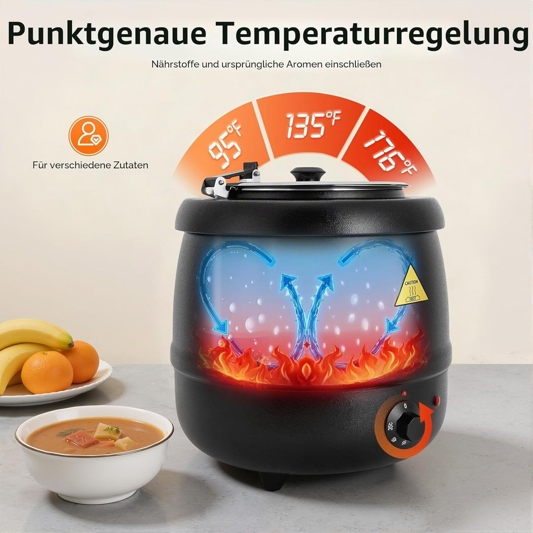 Suppentopf Elektrisch 10L I Suppenwärmer mit Edelstahlbehälter I Elektrischer Kochtopf für Gastronom