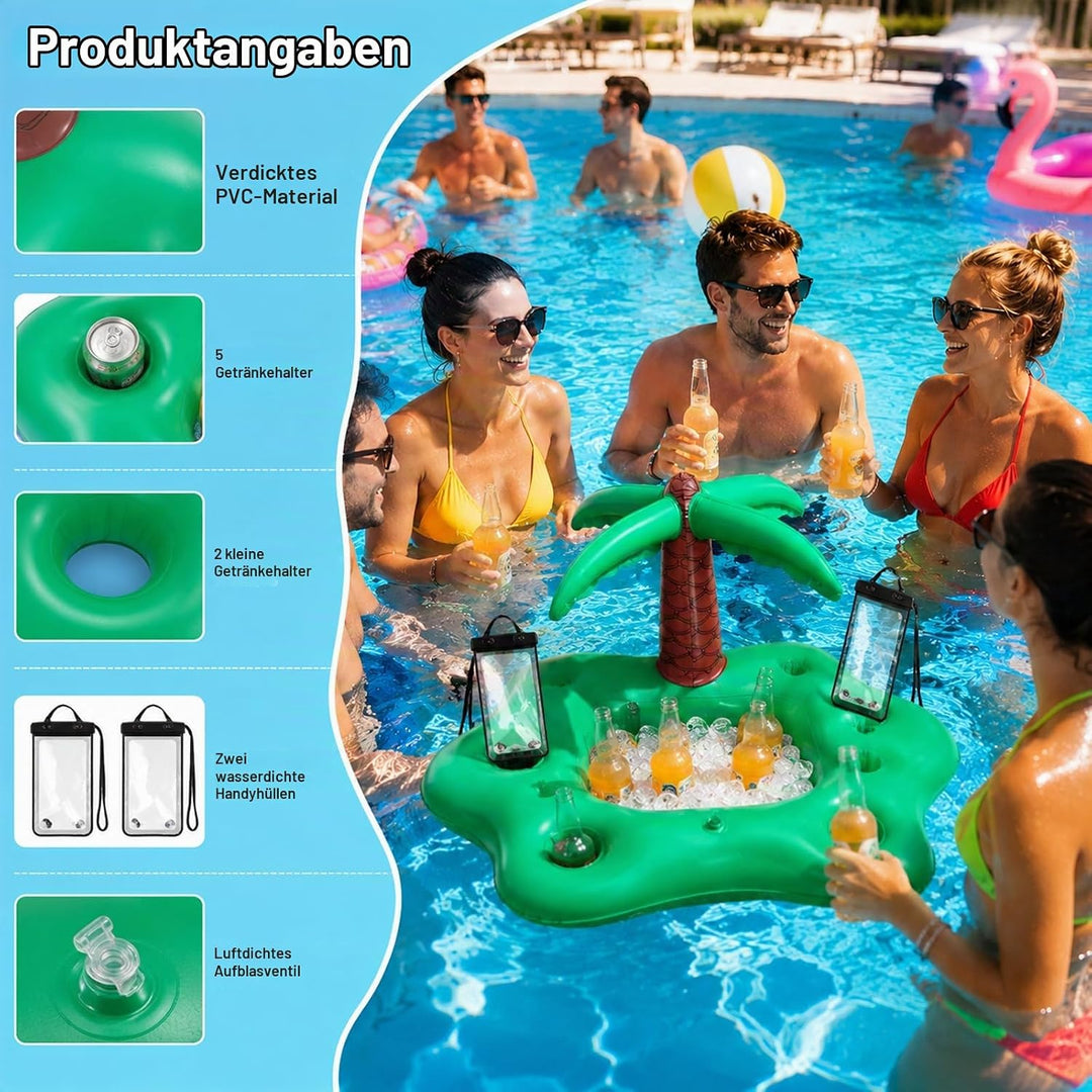 MINGBOLIN Aufblasbarer Getränkehalter Poolbar Set 5 Stück Pool Getränkehalter mit 2 Mini-Palmen &amp; 2