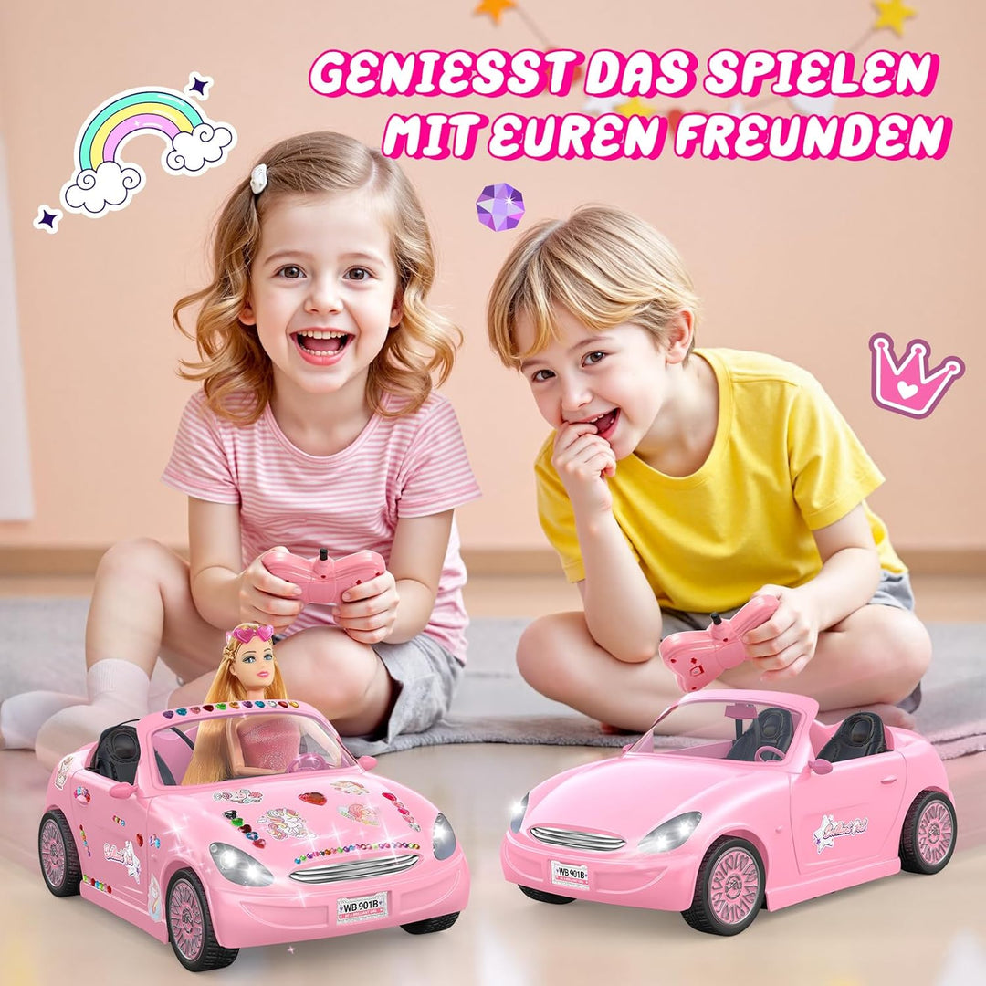 HappyGoLucky Ferngesteuertes Auto für Mädchen ab 3 4 5 6 7 8 Jahre – RC Spielzeug mit Puppen &amp; 3 Out