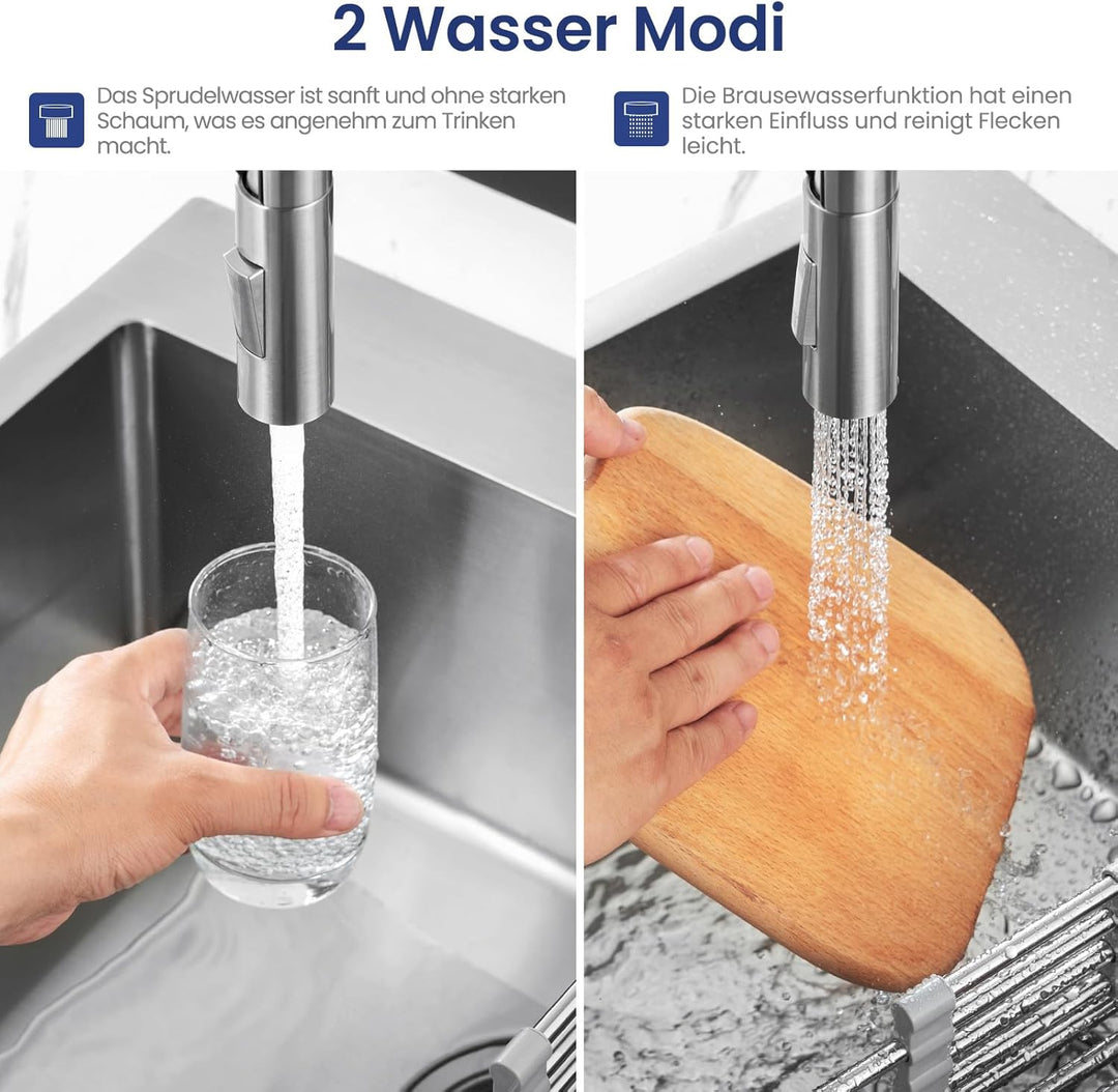 CECIPA Wasserhahn Küche, Hochdruck Küchenarmatur Mit Herunterziehbare Brause, Mischbatterie Küche Zw