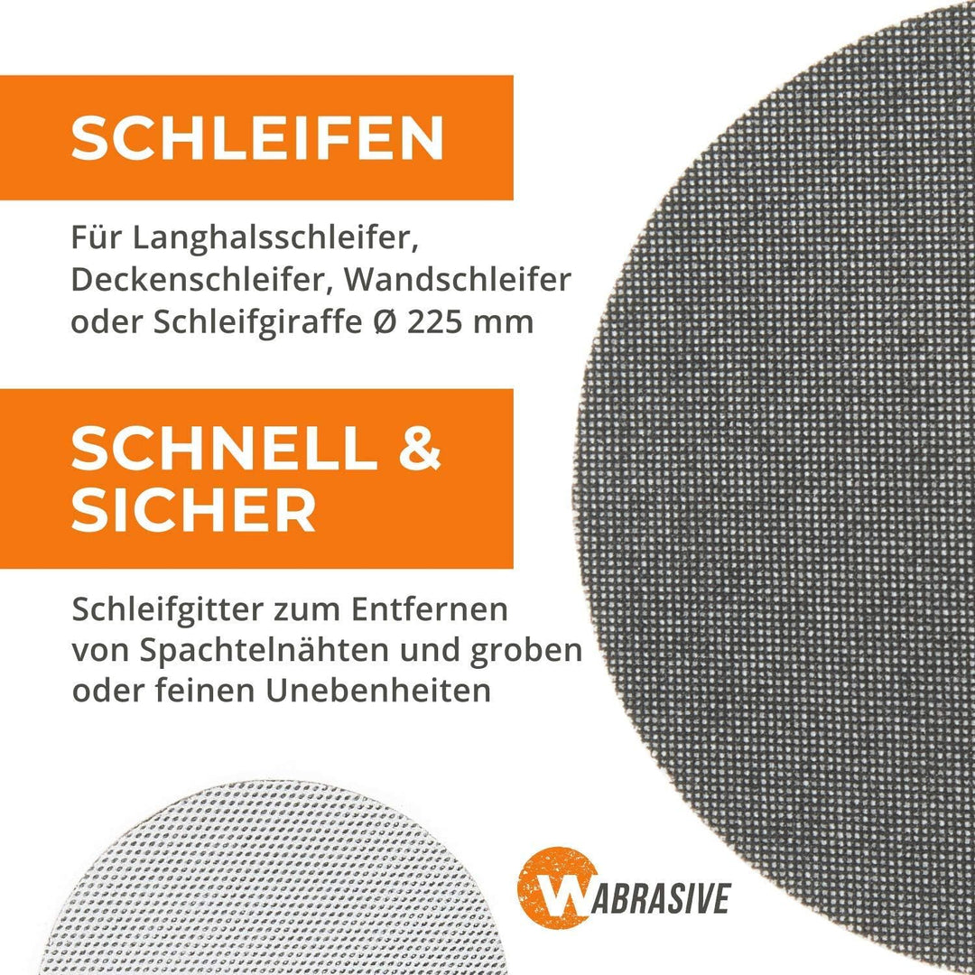 Schleifscheiben 225 mm Klett Set |10 Stück Schleifgitter Körnung 80 | Ideal für Deckenschleifer, Tro