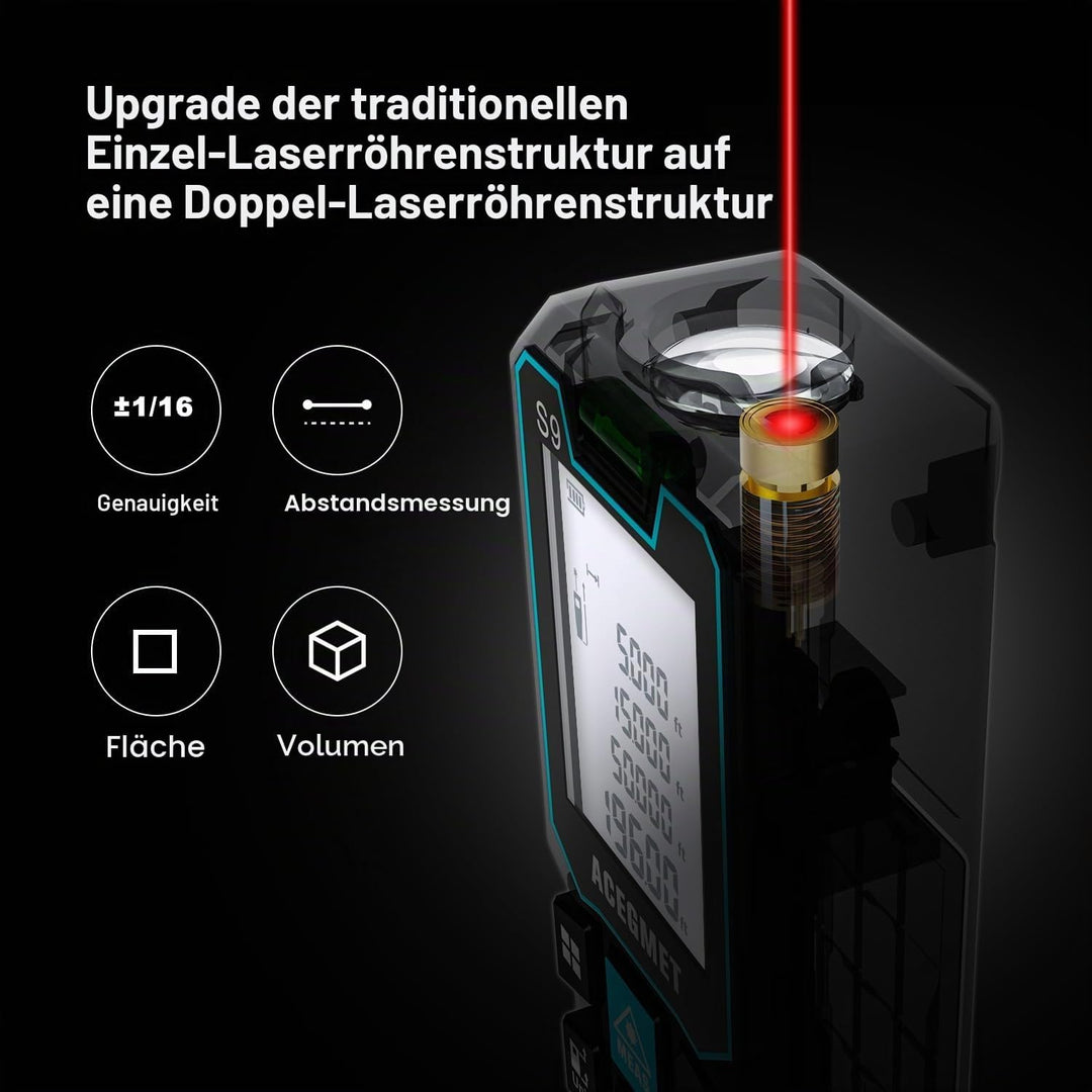 ACEGMET Laser-Entfernungsmesser Smartphone-App,Reichweite, 2 Wasserwaagen, Bluetooth,LCD-Display mit