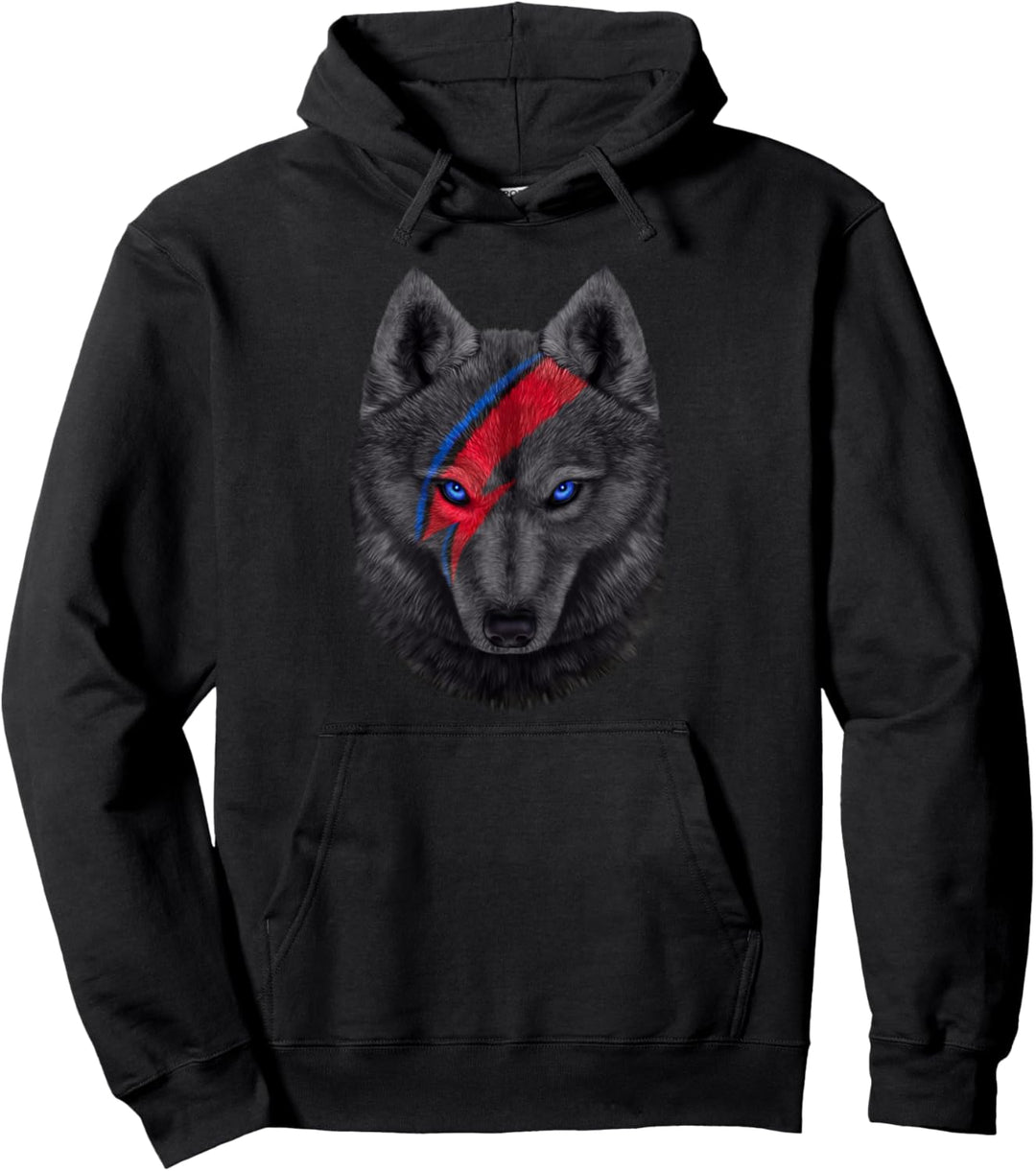 Schwarzer Wolfsgesicht gemalt mit rotem Blitz Pullover Hoodie