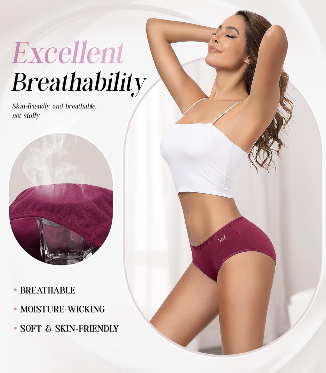TANSTC Damen Unterhosen Baumwolle 6er-Pack Hipster Slips, Niedrige Taille & Stretch, Atmungsaktiv Sl