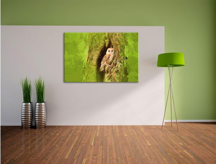 Pixxprint Schleiereule Baumhöhle als Leinwandbild/Grösse: 100x70 / Wandbild/Kunstdruck/fertig bespan