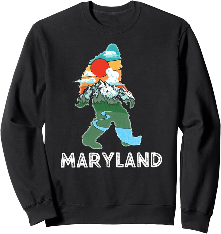 Maryland Bigfoot Nature &amp; Mountains Illustration Vintage Sweatshirt