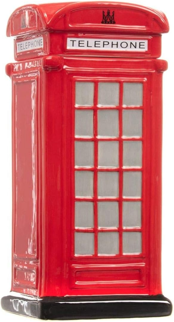 CKB LTD Keksdose mit Telefonzelle, Keksdose, Retro-Küche, hoch, mit Deckel, Keramik, Rot, 12 x 12 x