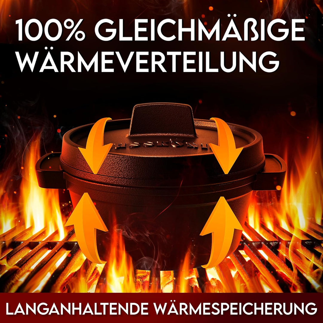 GUSSKÖNIG Dutch Oven Set Mini - 4x 300ml Gusseisen Mini Topf mit Deckel - bereits eingebrannter Mini