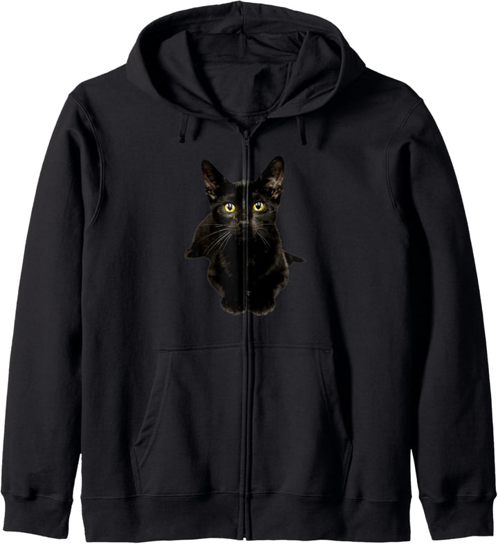 Schwarze Katze Gelbe Augen Süsses Kätzchen für Katzenbesitzer Kapuzenjacke