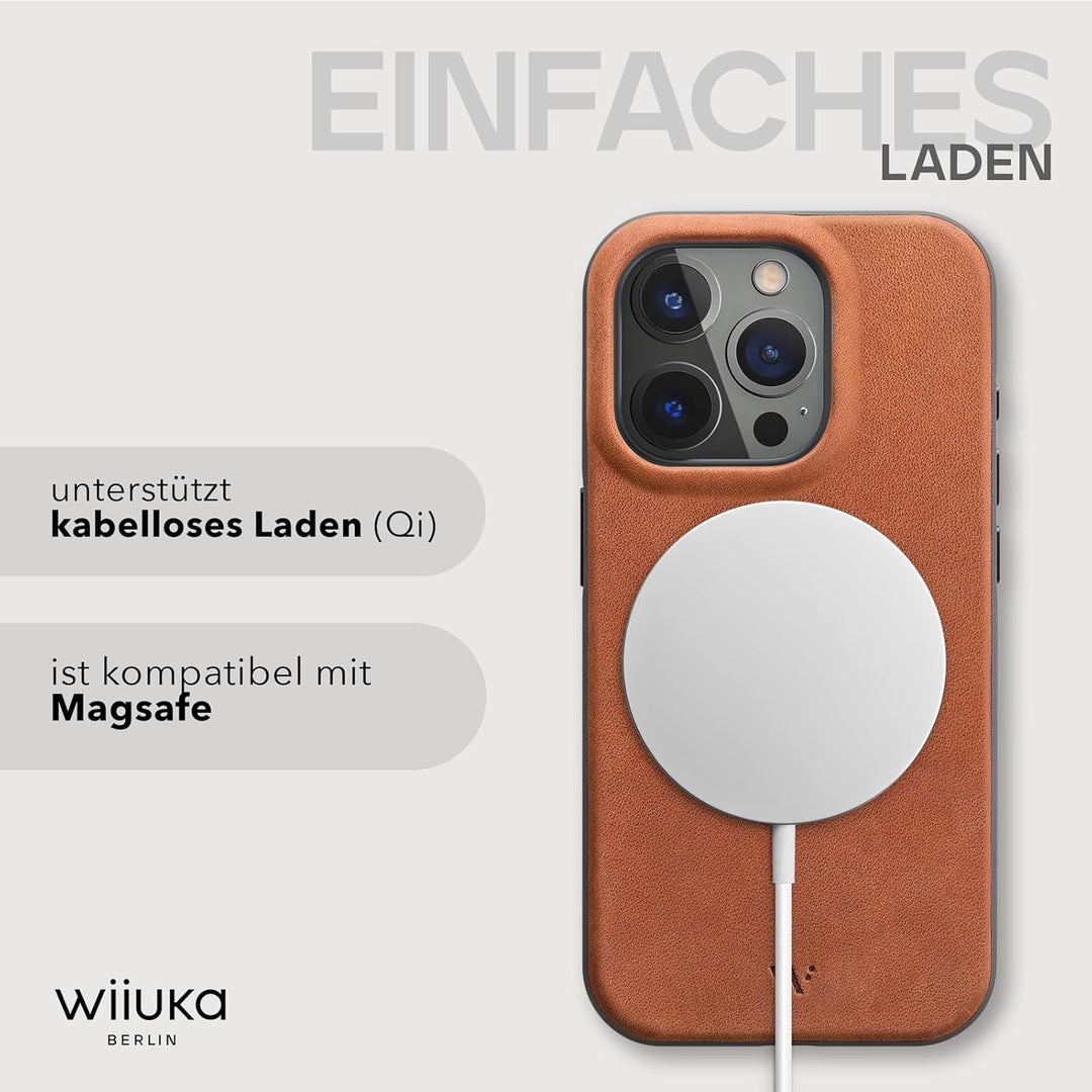WIIUKA Hülle für iPhone 15 Pro, Leder aus Deutschland, Lederhülle extra Dünn, Premium Handyhülle, Ca