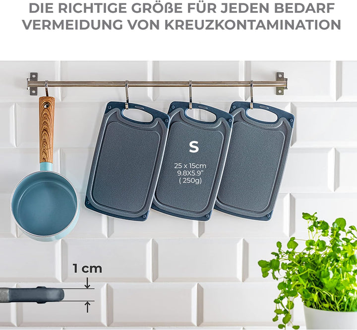 Exitoso Frühstücksbrettchen 4er Set mit Saftrille - Schneidebrett Spülmaschinenfest Brettchen - Grau