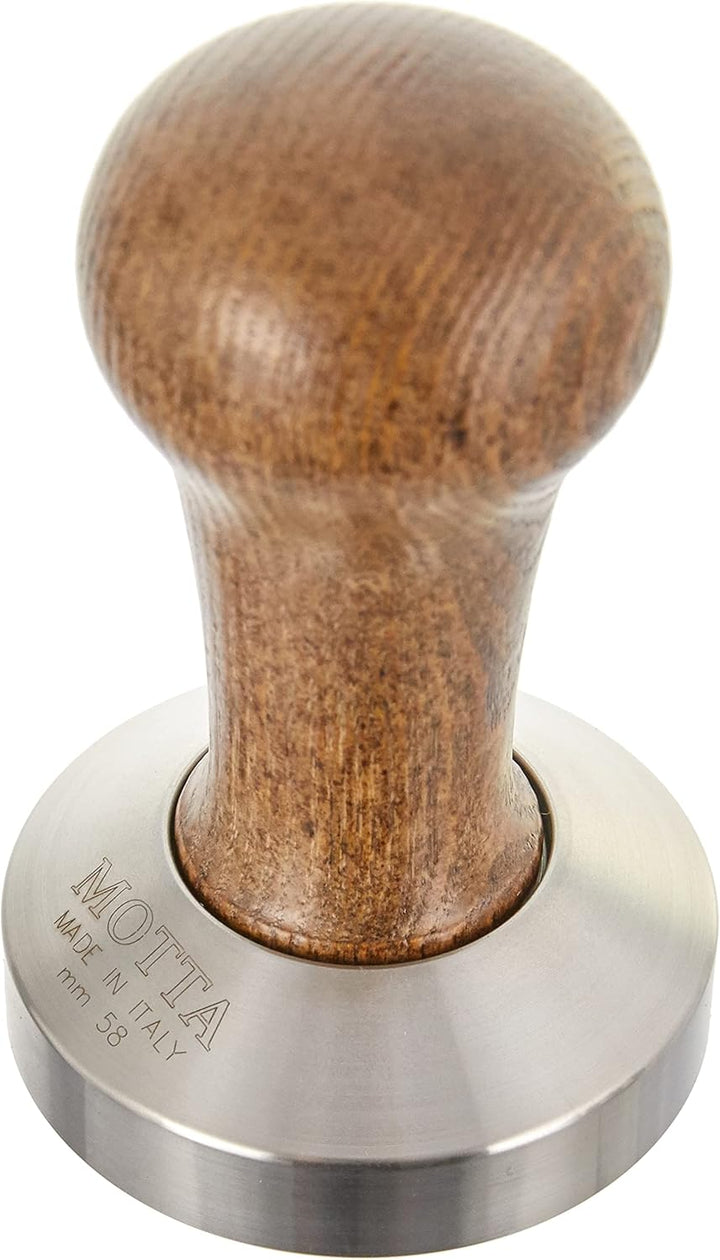 Motta 8100/M Tamper aus Edelstahl, planar mit braunem Echtholzgriff, 58 mm, Braun