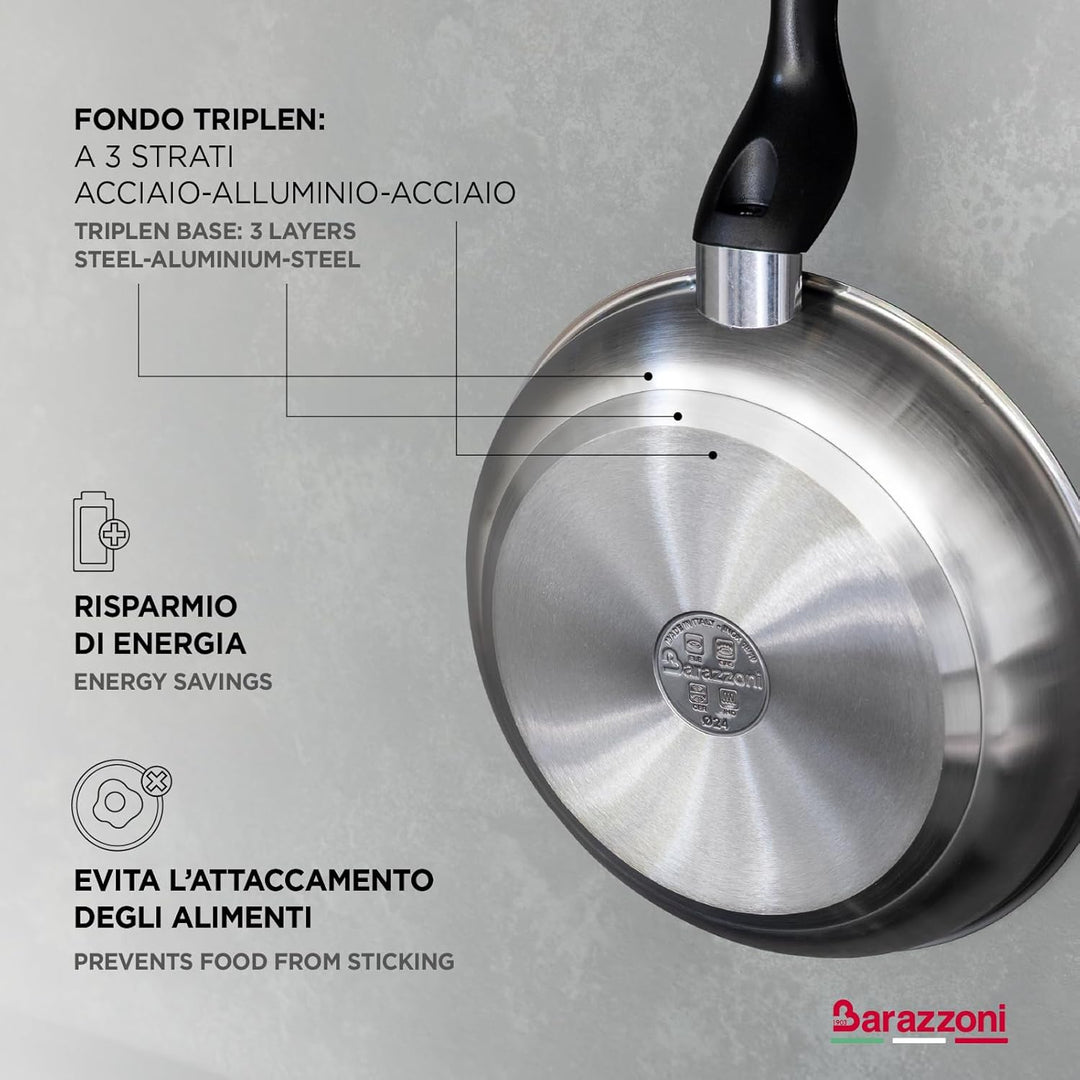 Barazzoni The Inoxidabili Saltapasta Wok, Stahl, silberfarben, 28 cm