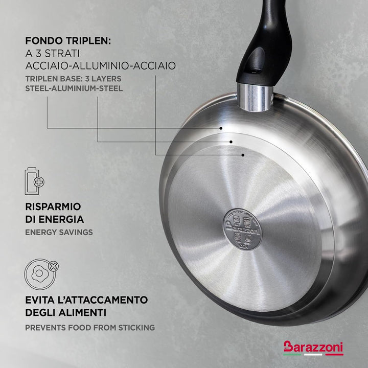 Barazzoni The Inoxidabili Saltapasta Wok, Stahl, silberfarben, 28 cm