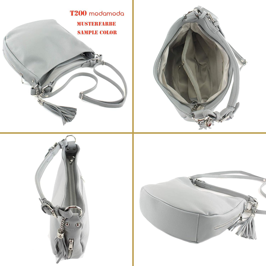 modamoda de - T200 - ital. Damen Schultertasche aus Leder Purpurrot, Purpurrot
