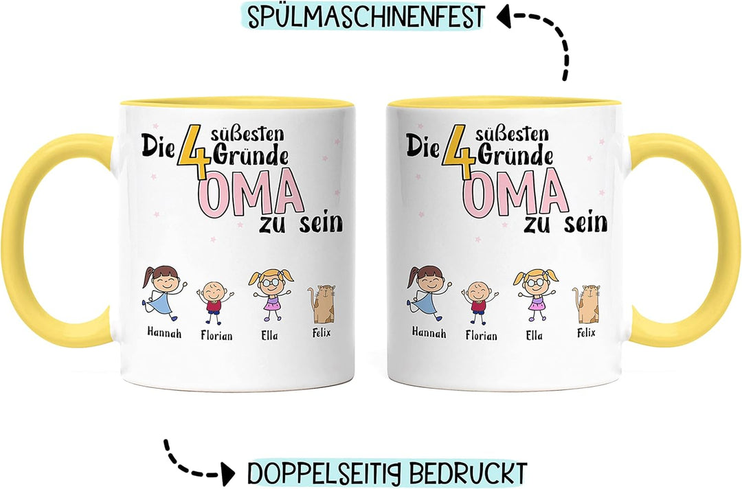 Oma Tasse Gelb Geburtstag Personalisiert für Oma Enkel Enkelin Baby Geschenk Kinder Oma Geschenk Mut
