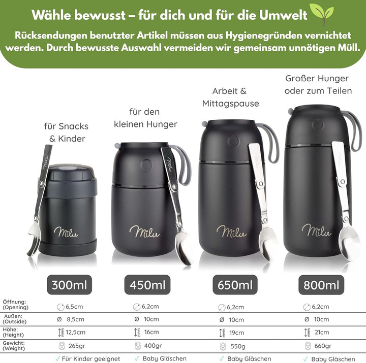 Milu® Thermobehälter für Essen 800ml, Edelstahl, Thermo Lunchbox, Suppenbehälter to go, Thermobox, T