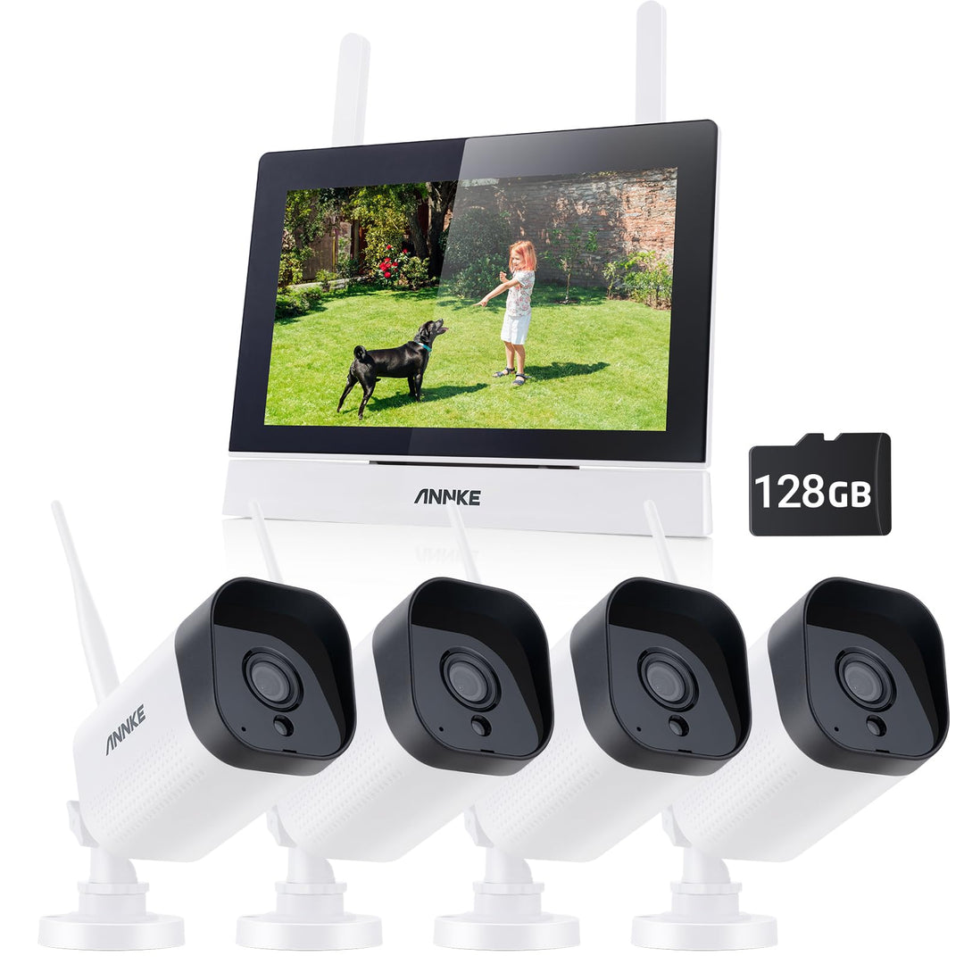 ANNKE 3MP Funk Überwachungskamera Set mit 10.1 Zoll Monitor, 4CH 5MP NVR und 4 IP Kameras Aussen mit