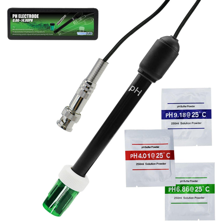 TEKCOPLUS Wasserqualität pH-Elektrode mit 300cm 3000mm 118 Zoll BNC Kabel und Lösungen für Wasser, H