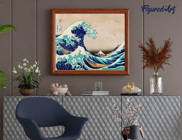 Figured'Art Malen Nach Zahlen Erwachsene Mit Rahmen Die grosse Welle von Kanagawa von Katsushika Hok