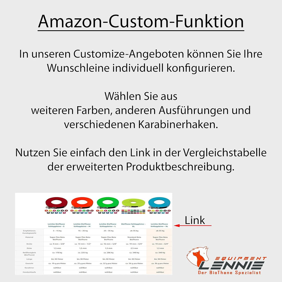 LENNIE Leichte BioThane Schleppleine, 13mm, Hunde 15-25kg, 30m lang, ohne Handschlaufe, Neon-Orange,