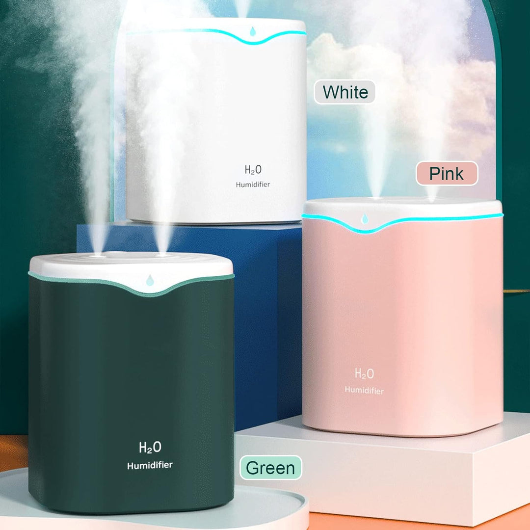 ACAGALA 2L Doppelspray-Luftbefeuchter mit LED-Licht Cool Mist Auto Shut-Off Luftbefeuchter Tragbare