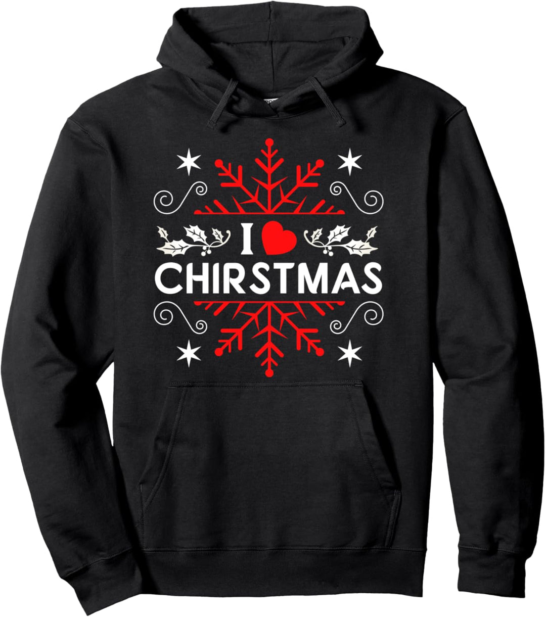 Ich liebe Weihnachten mit Herz und Schneeflocke Pullover Hoodie