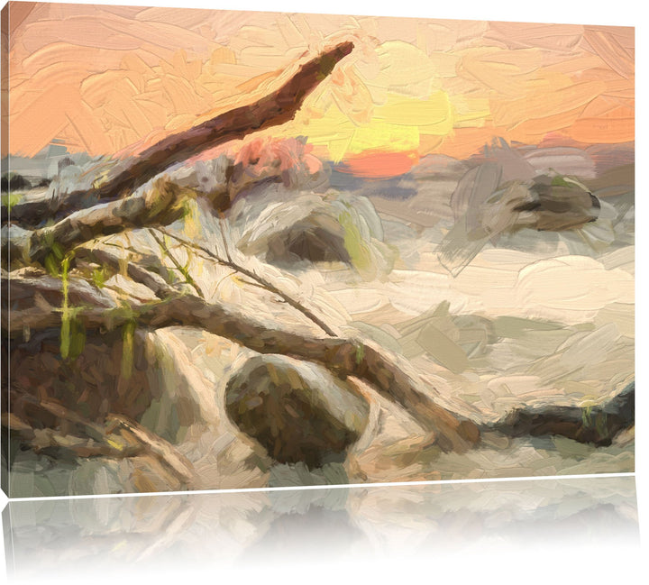 Pixxprint Ruhige See im Nebel als Leinwandbild/Grösse: 100x70 cm/Wandbild/Kunstdruck/fertig bespannt
