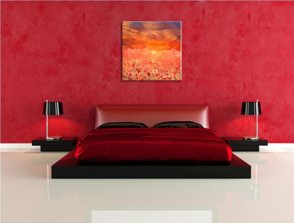 Pixxprint rot leuchtendes Mohnblumenfeld als Leinwandbild/Grösse: 70x70 cm/Wandbild/Kunstdruck/ferti
