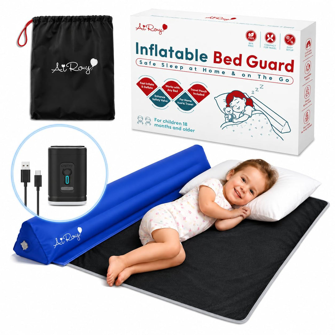 Aufblasbarer Bettschutz für Kleinkinder (Blau mit Mini-Luftpumpe)