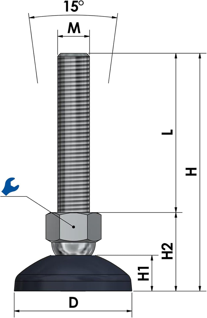 Schwaderer Maschinenfüsse/Stellfüsse/Nivellierfüsse/Gelenkfüsse, höhenverstellbar KF 50 (M8x50), Ø 4