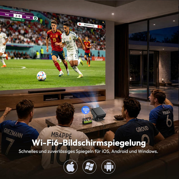 Xgody A8 Beamer 4K Heimkino Native FHD 1080P, 1200 ANSI Autofokus, 6D Auto-Trapezkorrektur, 20W HiFi
