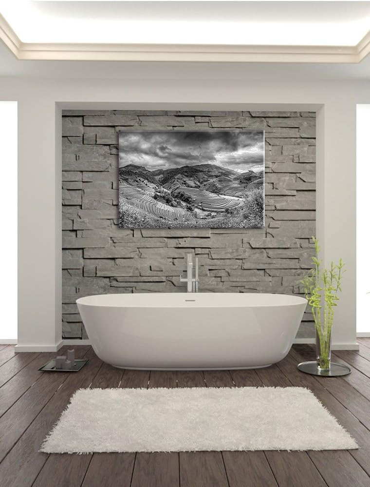 Pixxprint Berg Farm in Asien als Leinwandbild/Grösse: 100x70 cm/Wandbild/Kunstdruck/fertig bespannt,