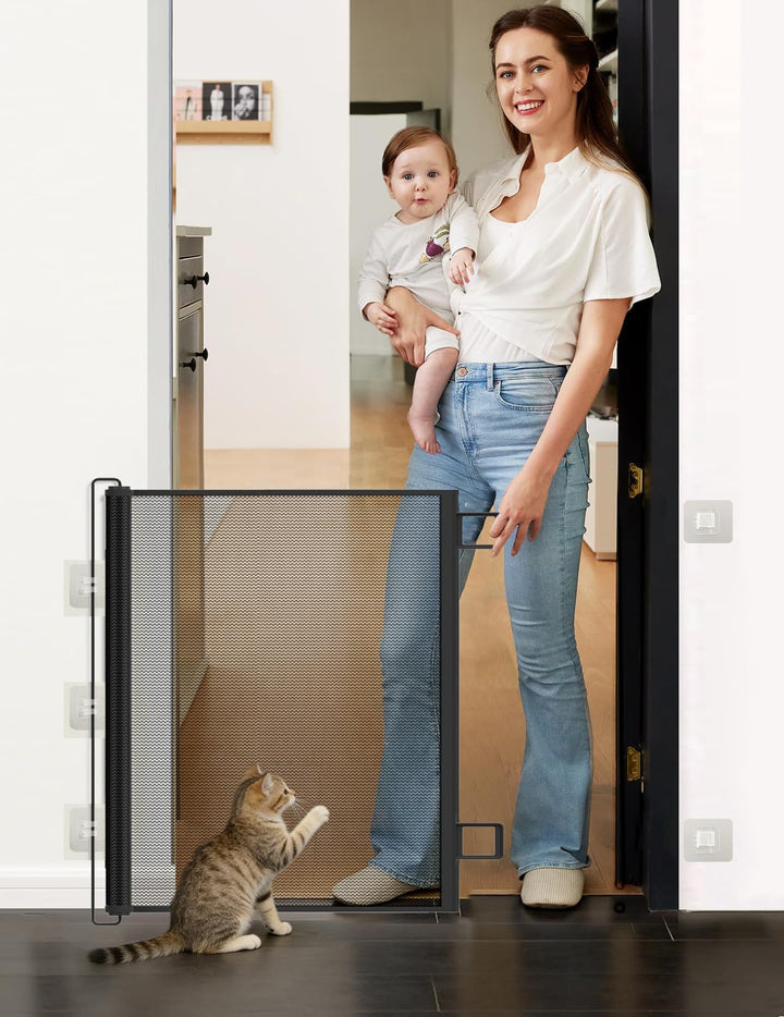 Treppenschutzgitter Ausziehbares, 78 cm Hoch (110cm Schwarz) | Automatische Aufrollfunktion, Strapaz