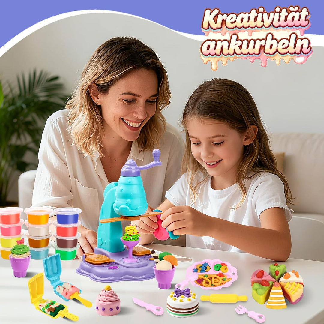 JoiTale Knete Set für Kinder, 42 Eismaschine Set Knete Zubehör , Kinderknete Kitchen Creations Spiel
