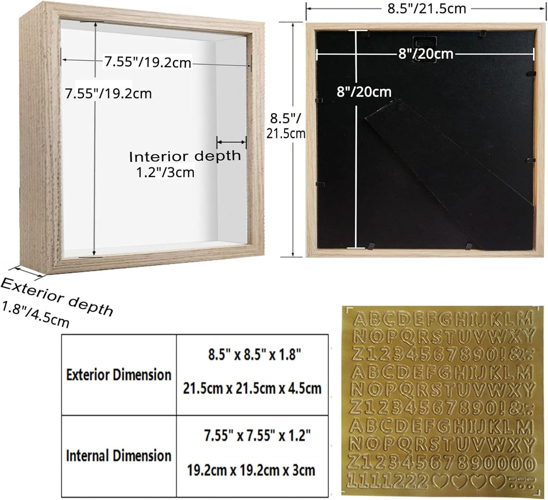 sunmeg 2Pcs 3D Bilderrahmen zum Befüllen 20 x 20cm Bilderrahmen Tief 3D Objektrahmen Hölzern bis 3cm