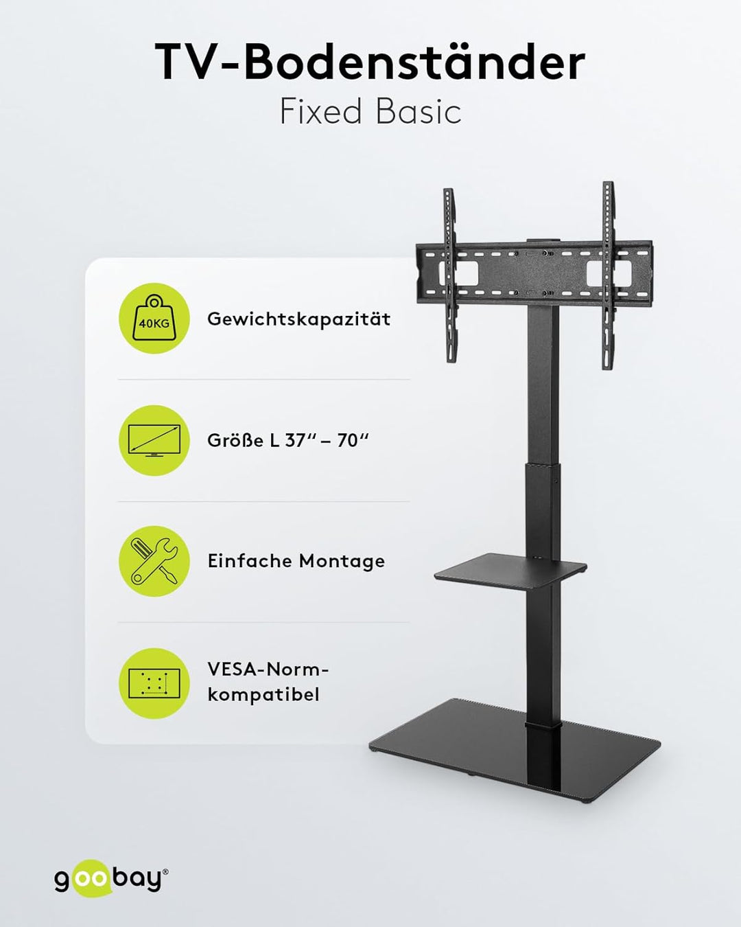 goobay 58526 TV Standfuss für Fernseher und Monitore zwischen 37“ und 70 Zoll (94-180cm) / Schwenkba