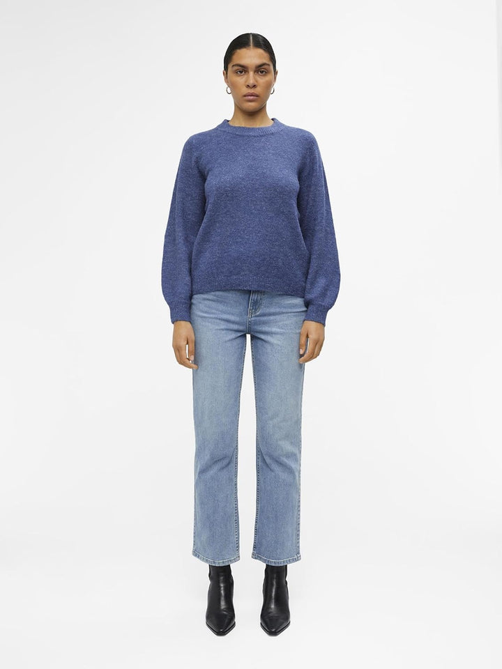 Object Damen Objeve Nonsia L/S Knit Noos Pullover XS Bijou Blue, XS Bijou Blue