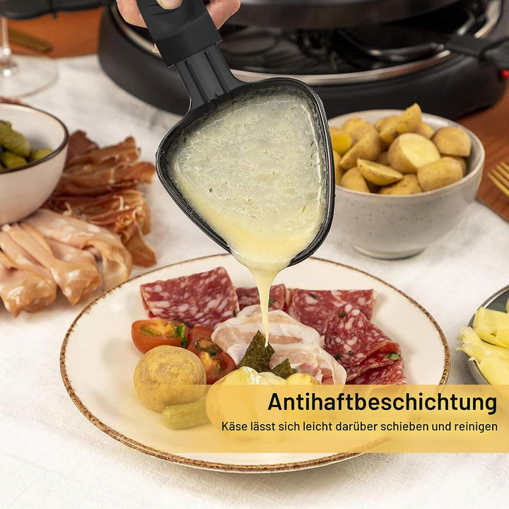 8er Set Raclette Pfännchen antihaftbeschichtet, Mini Grill Pfännchen Ersatz mit 8 Schaber und buntem