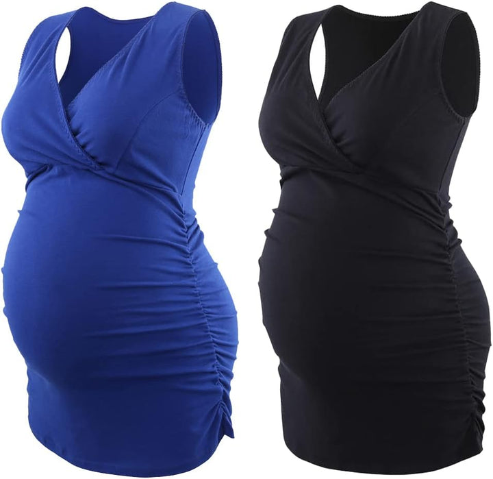 COLOMI Damen Umstandsoberteile Ärmellos Stillshirt Umstandsshirt V-Neck Nursing Tops Umstandsmode L