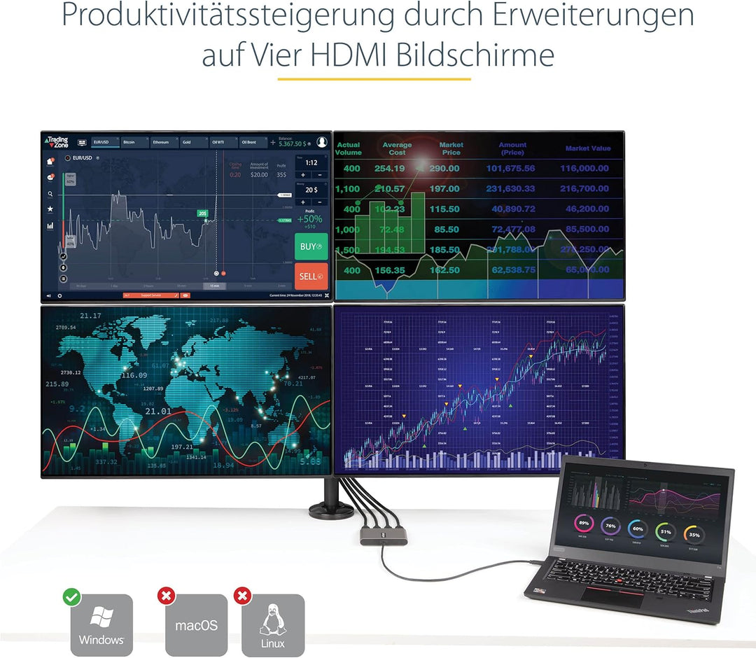 StarTech.com USB-C auf 4x HDMI Adapter - Externe Video- und Grafikkarte - USB Type-C auf Quad HDMI D