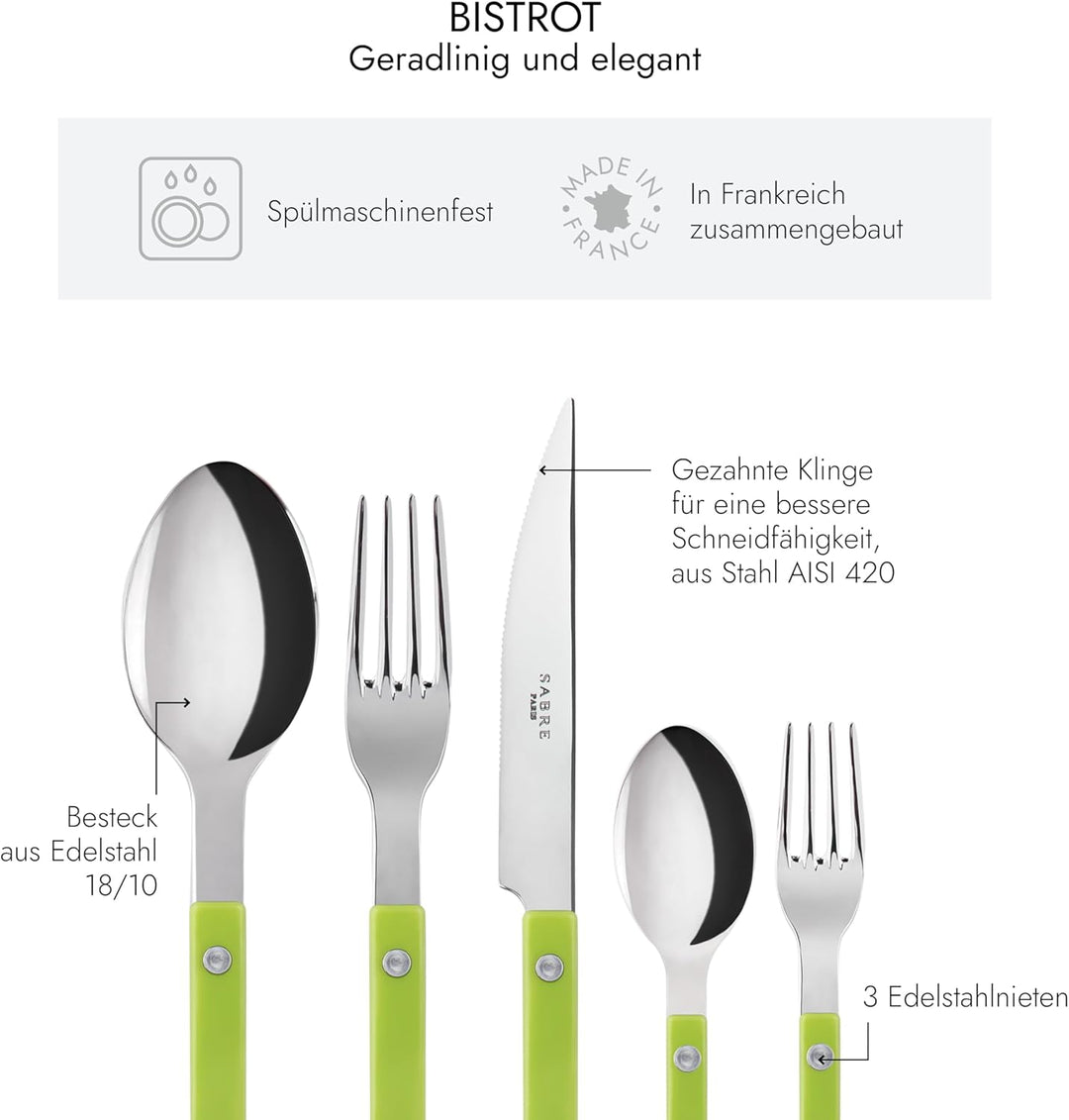 SABRE PARIS - Tafelbesteck, 5-teilig - Bistrot - Messer, Gabel, Esslöffel, Teelöffel &amp; Kuchengabel -